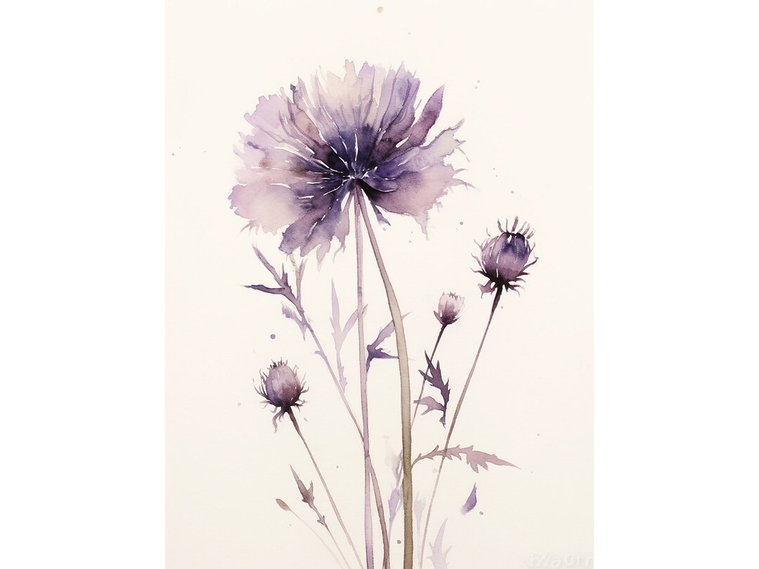 Purple Flower Painting Floral Abstract Watercolor Print Botanical Wall ...