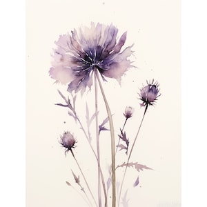 Purple Flower Painting Floral Abstract Watercolor Print Botanical Wall Art Flowers Large Artwork Spring Wildflowers Art Prints