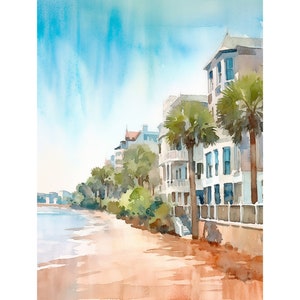 The Battery Charleston Art Print South Carolina Painting Beach Landscape Wall Art SC Watercolor Charleston Coast Artwork