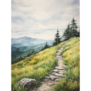 Appalachian Trail Painting Blue Ridge Mountain Watercolor Art Print Hiking Wall Art Evergreen Artwork Landscape Print