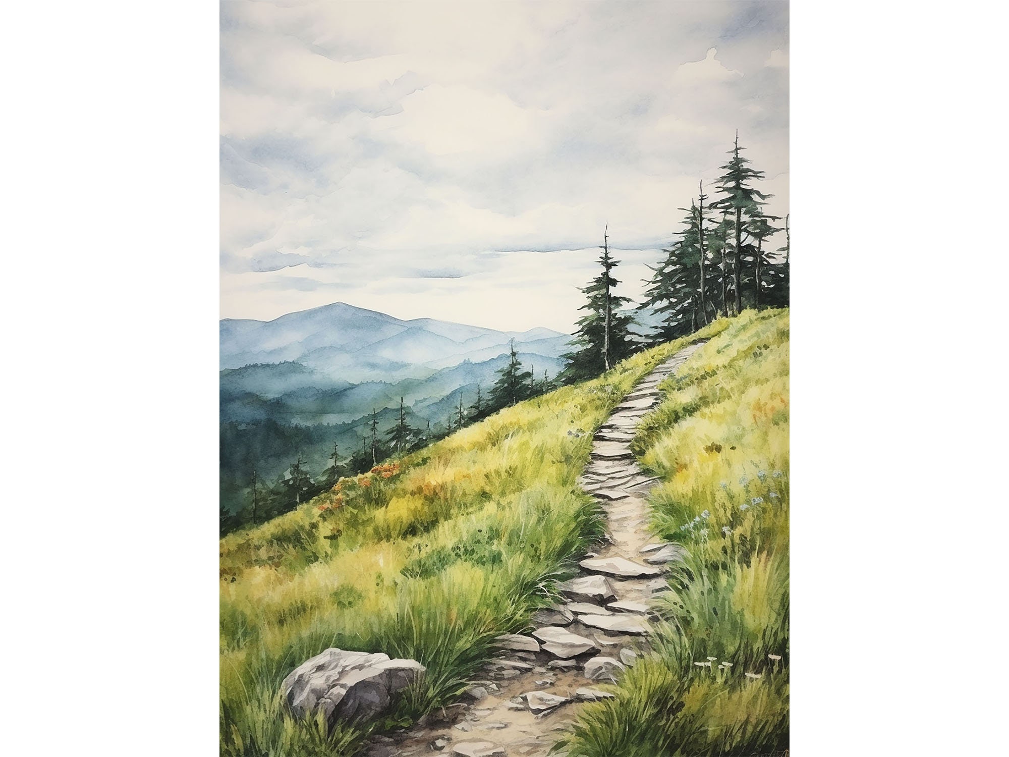 Appalachian Trail Painting Blue Ridge Mountain Watercolor
