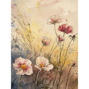 Wildflowers Painting Floral Watercolor Print Meadow Wall Art Spring Flowers Print Botanical Artwork