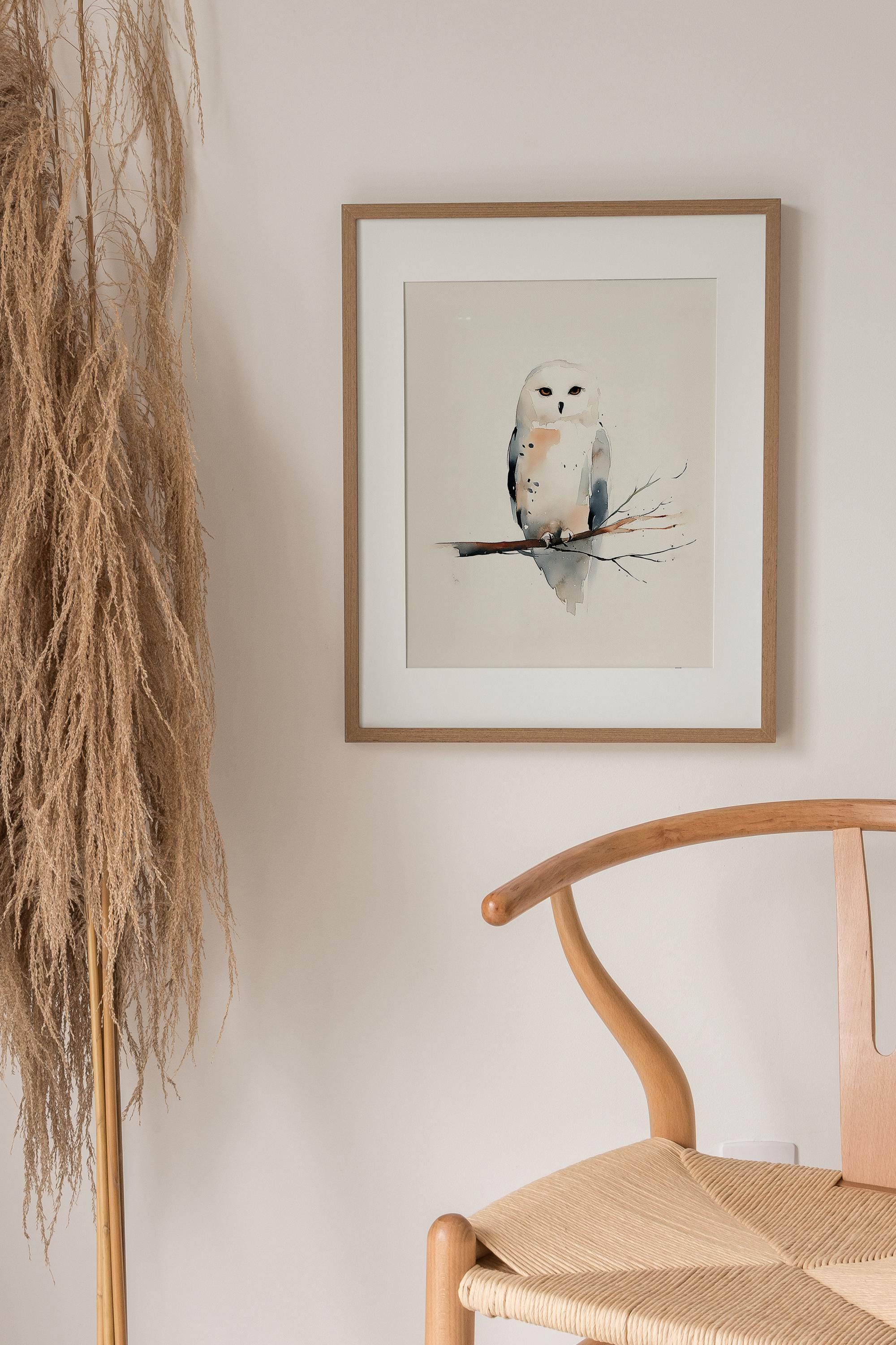 Snowy Owl Watercolor Print Minimal Winter Bird Wall Art Neutral Nordic ...