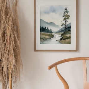 Idaho Painting Mountain River Landscape Watercolor Pine Tree Art Print ...