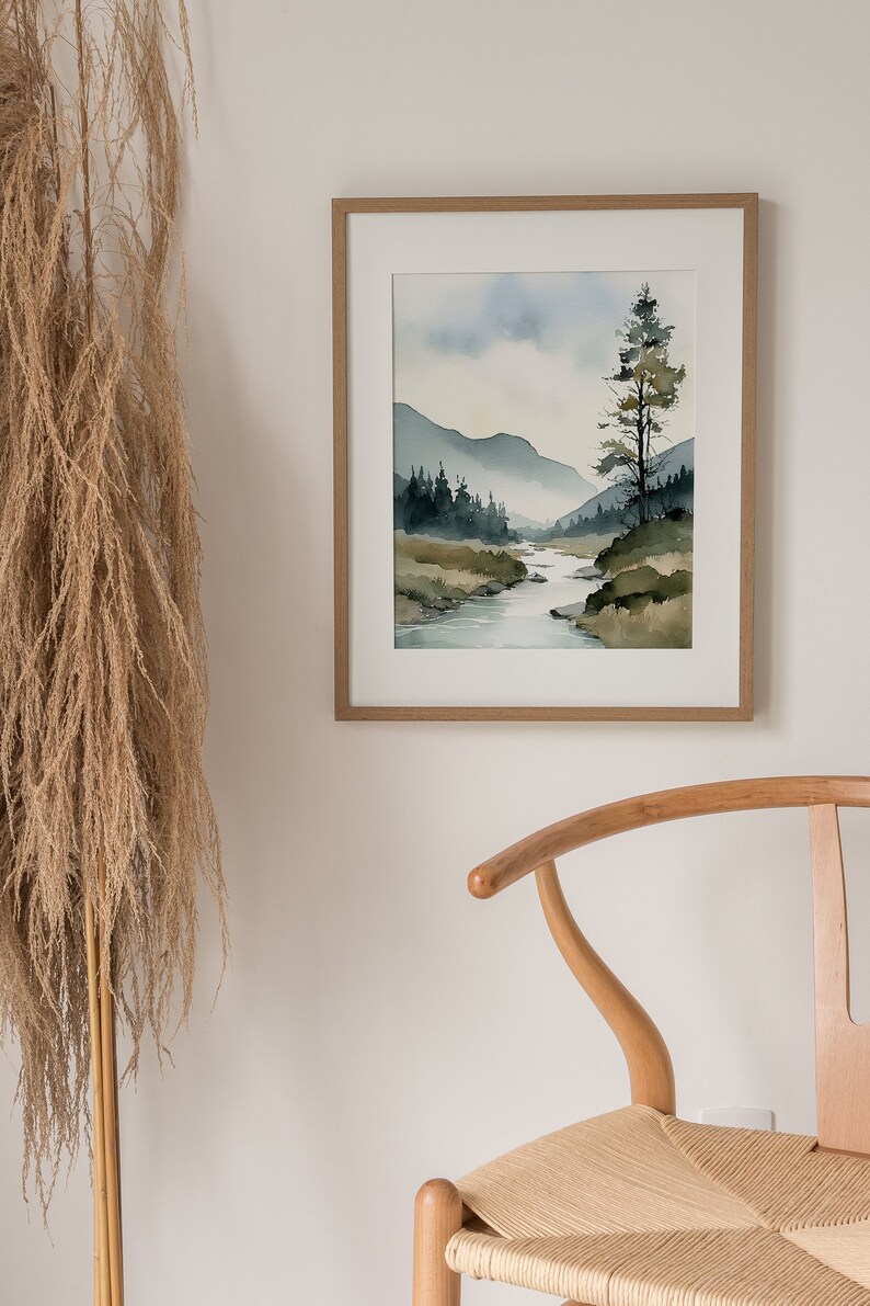 Idaho Painting Mountain River Landscape Watercolor Pine Tree Art Print ...