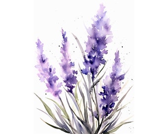 Lavender Watercolor Art Print Floral Wall Art Botanical Poster Modern Farmhouse Wall Decor Lavender Field Art