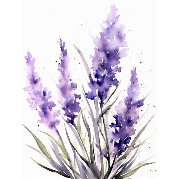 Lavender Watercolor Art Print Floral Wall Art Botanical Poster Modern Farmhouse Wall Decor Lavender Field Art