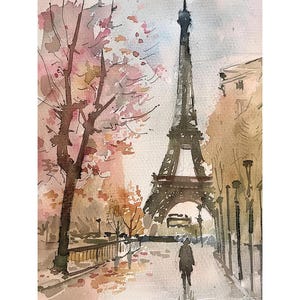 Eiffel Tower Painting Paris Watercolor Art Print France Cityscape Wall Art Parisian Scene Illustration Travel Poster Paris Lover Gift