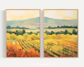 Napa Valley Prints Set of 2 California Watercolor Vineyard Landscape Colorful California Hills Wall Art