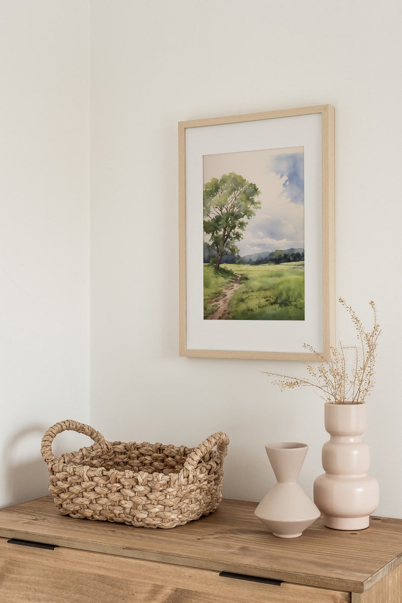 Oak Tree Watercolor Art Print Oak Forest Painting Summer Green Field ...