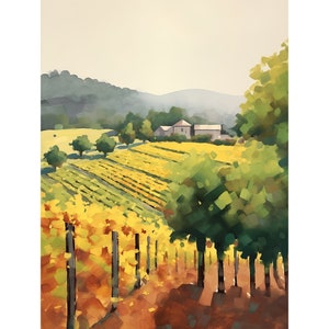 Napa Valley Painting Vineyard Watercolor Art Print Warm California Landscape Wall Art Farmhouse Poster