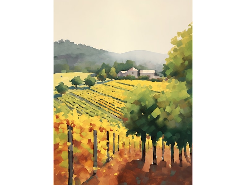 Napa Valley Painting Vineyard Watercolor Art Print Warm California Landscape Wall Art Farmhouse Poster