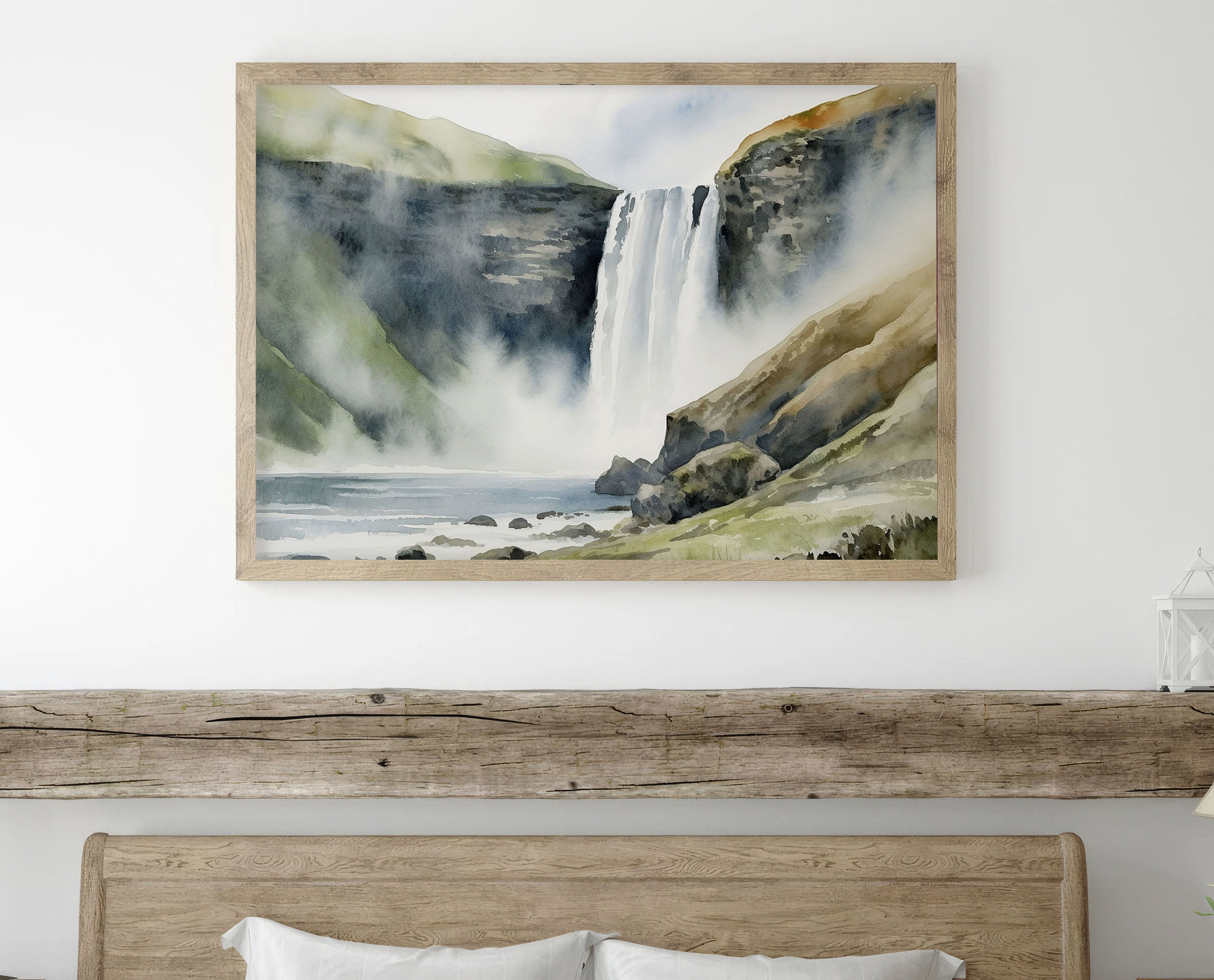 Skogafoss Painting Iceland Watercolor Art Print Waterfall Artwork ...