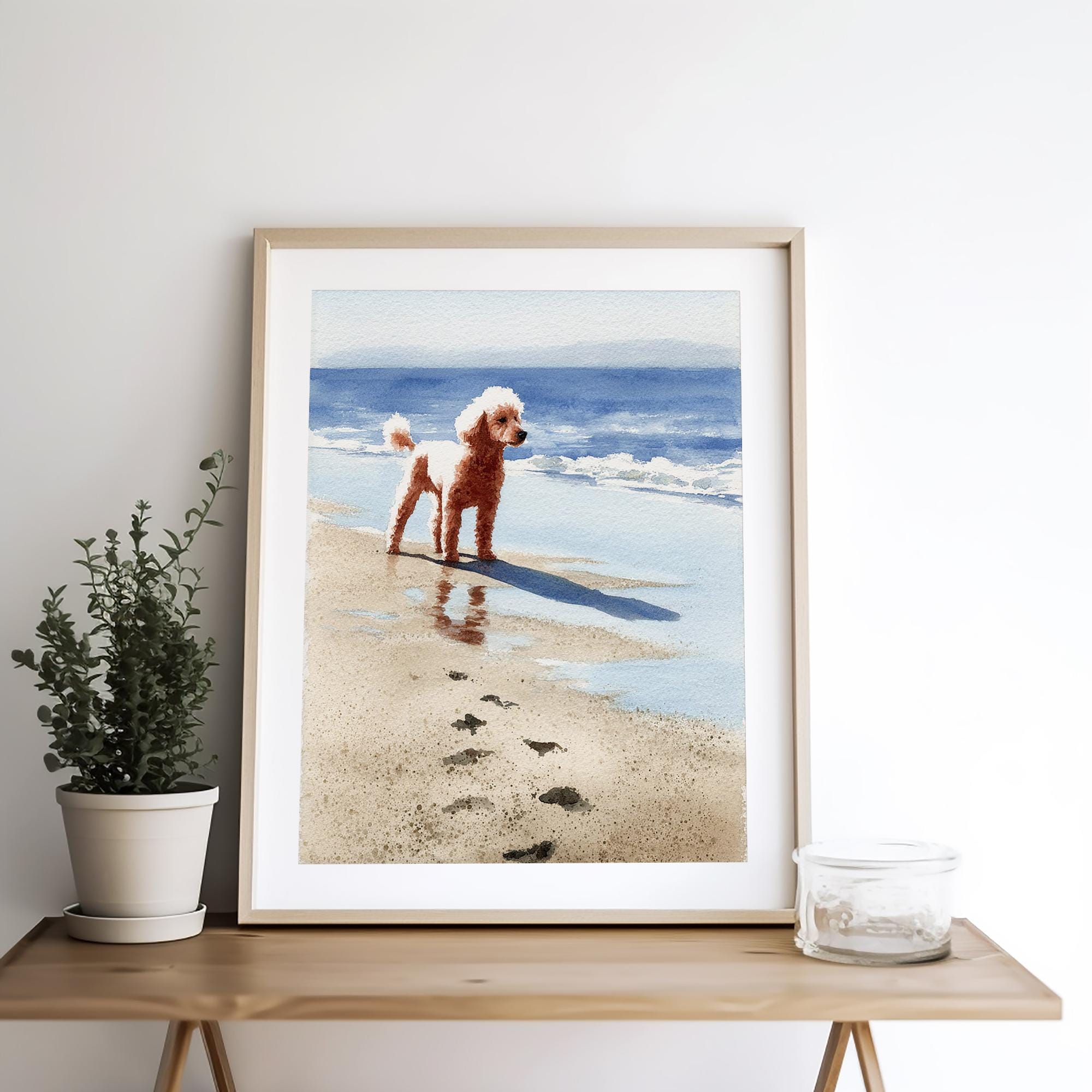 Poodle Beach Watercolor Print on Paper Coastal Dog Portrait Minimalist ...