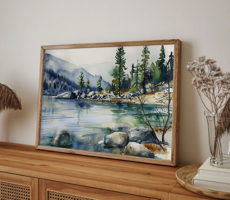 Lake Tahoe Painting California Nature Art Print Mountain Lake ...