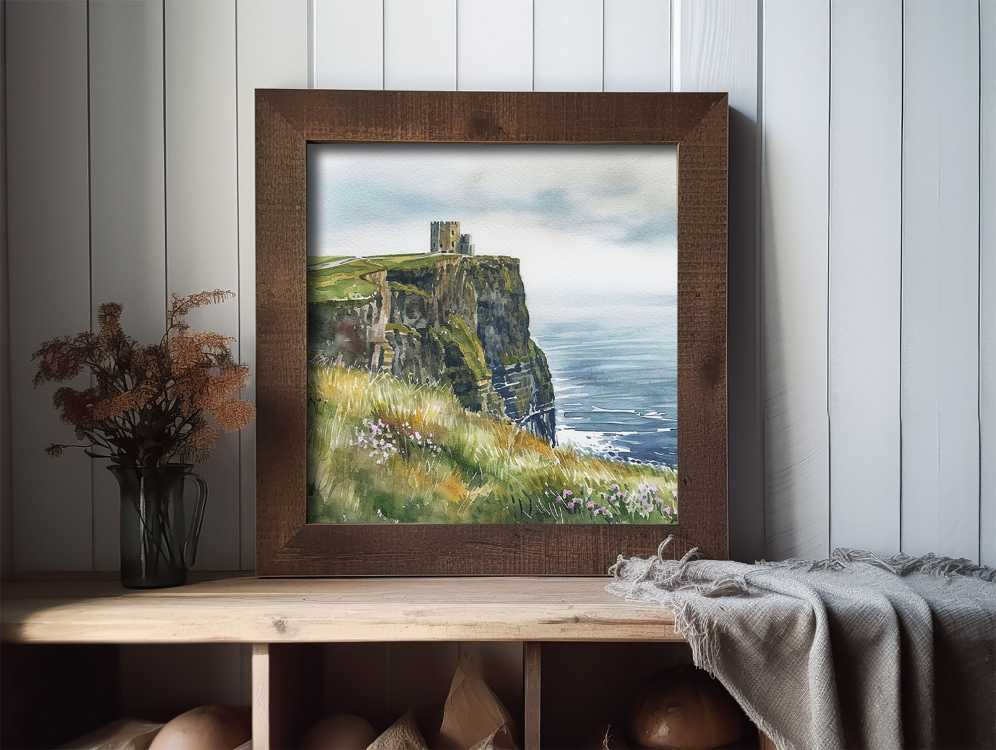 オブライエンの塔の絵画 アイルランド 水彩画 モハーの断崖 壁画