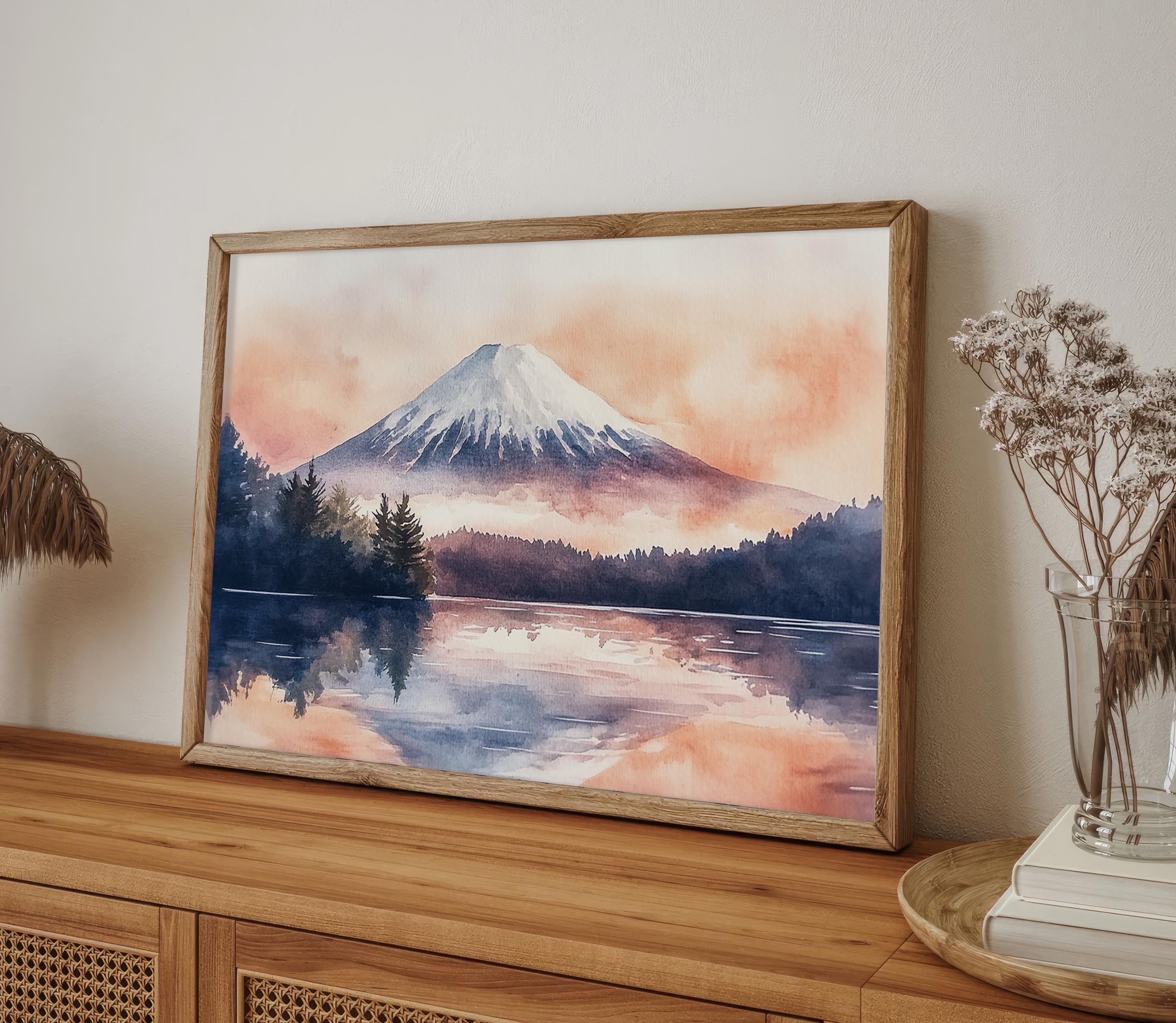 富士山の絵画 日本 水彩画 アートプリント 山 日の出 風景 壁アート