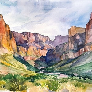 Big Bend Painting National Park Watercolor Art Print Rio Grande Wall Art Texas Landscape Prints Mountains Artwork