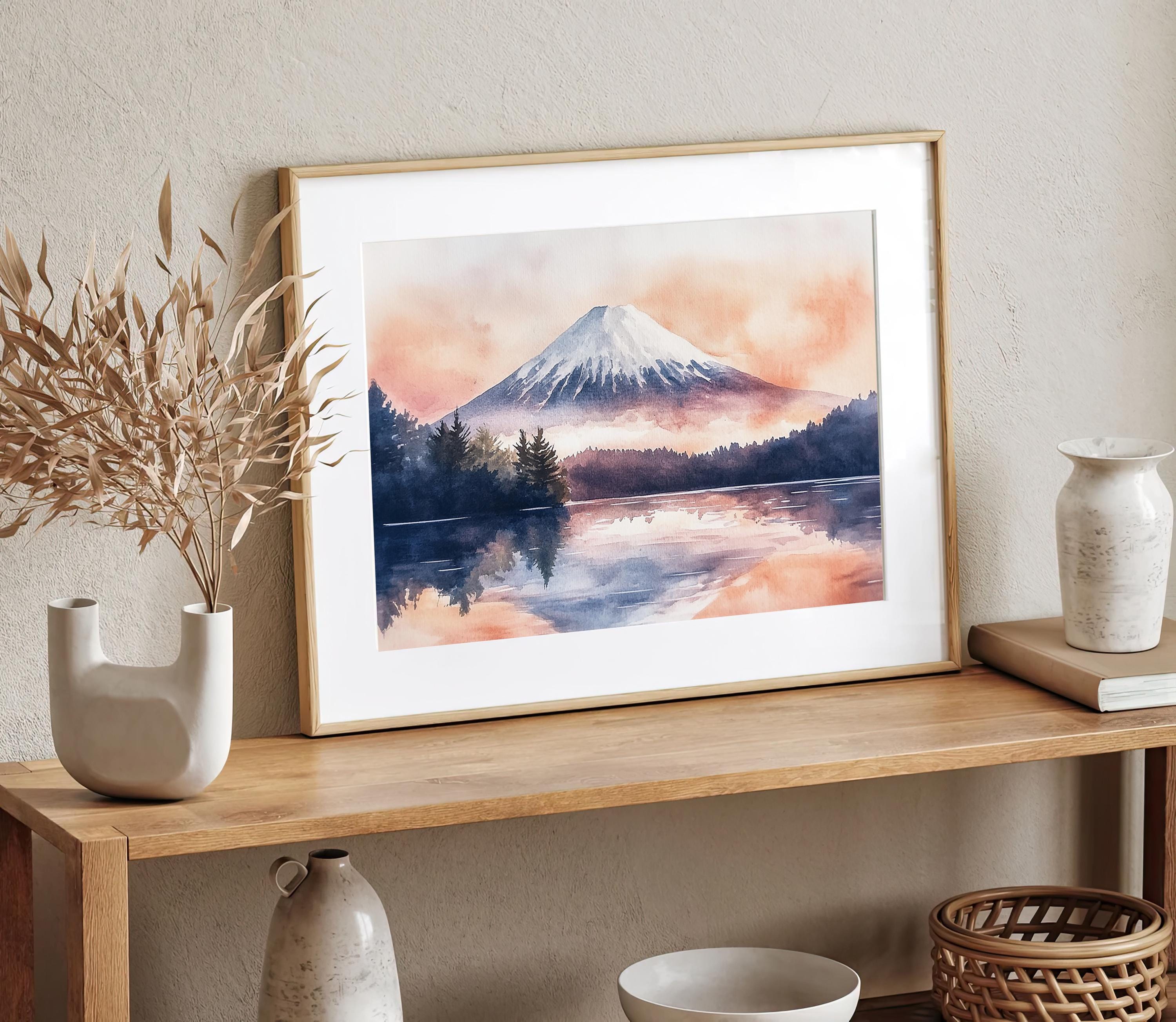 富士山の絵画 日本 水彩画 アートプリント 山 日の出 風景 壁アート