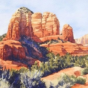 Coffee Pot Rock Painting Sedona Arizona Watercolor Art Print Desert Landscape Wall Art Red Rock State Park Artwork