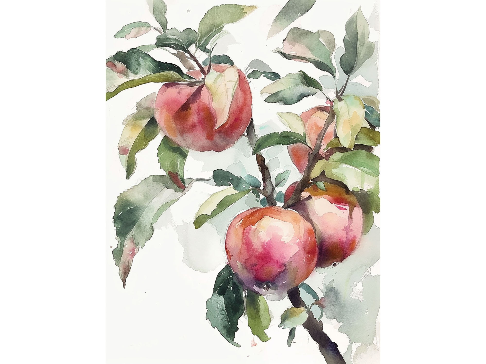 リンゴの絵 リンゴの木の枝 水彩画 アートプリント フルーツ ウォール