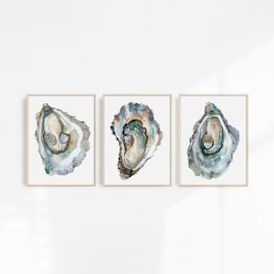 Oyster Painting Set of 3 Art Prints Coastal Watercolor Wall Art Sea Shell Print Minimalist Oysters Poster Earth Tone Artwork
