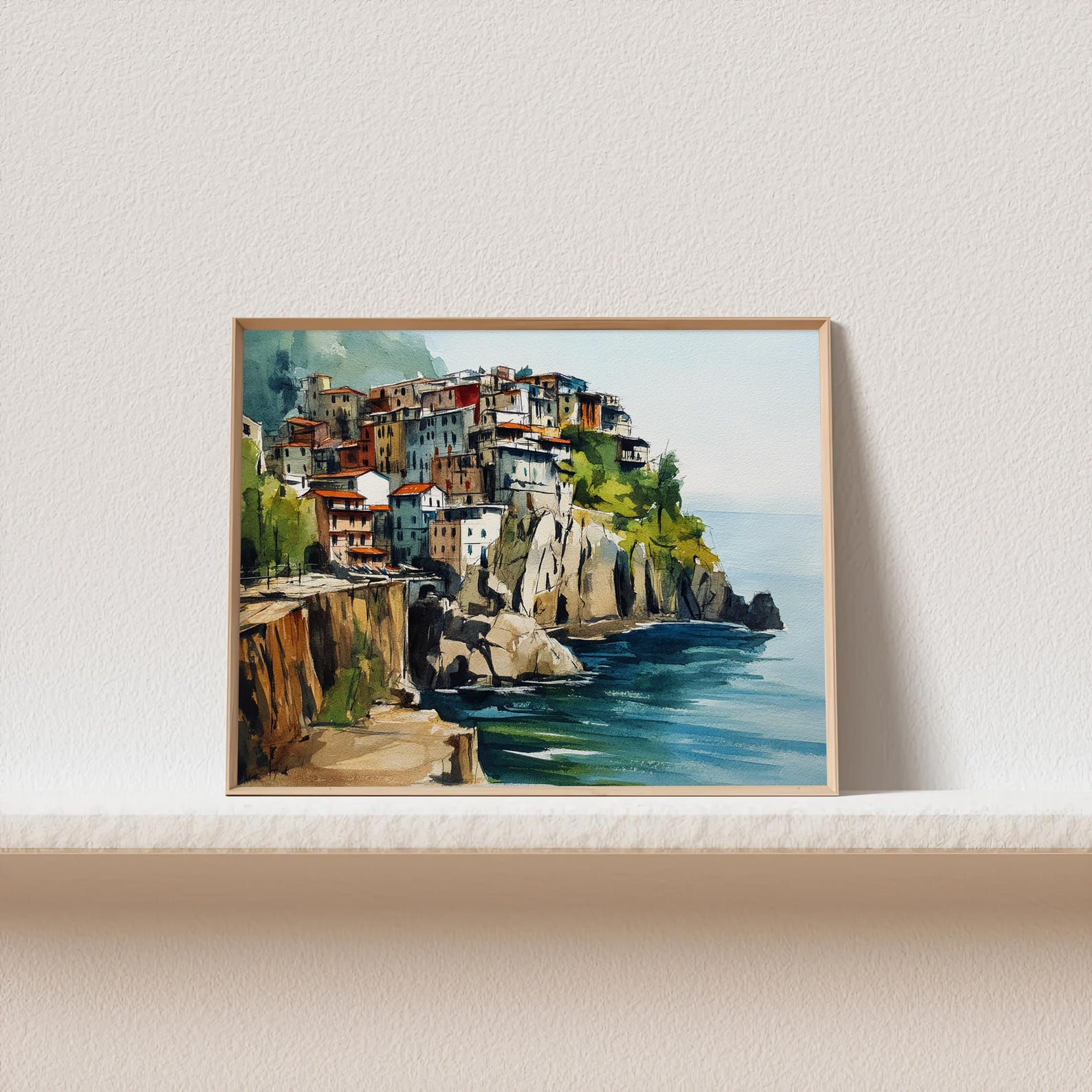 Cinque Terre Italy Watercolor Print Manarola Coastal Wall Art Italian ...