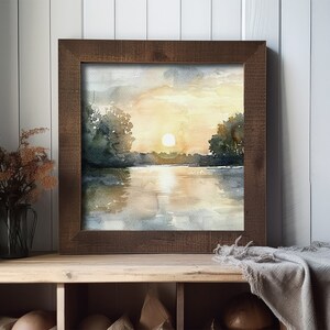 Michigan Painting Sunrise Forest Lake Art Print Large Watercolor ...