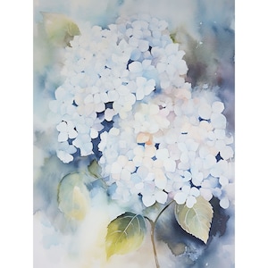 Hydrangea Painting Floral Art Print Blue Flowers Watercolor Wall Art Hydrangeas Botanical Poster Farmhouse Wall Decor