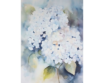 Hydrangea Painting Floral Art Print Blue Flowers Watercolor Wall Art Hydrangeas Botanical Poster Farmhouse Wall Decor