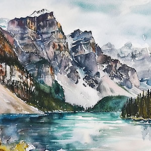 Banff National Park Painting Canada Landscape Watercolor Art Print Moraine Lake Wall Art Rocky Mountains Print