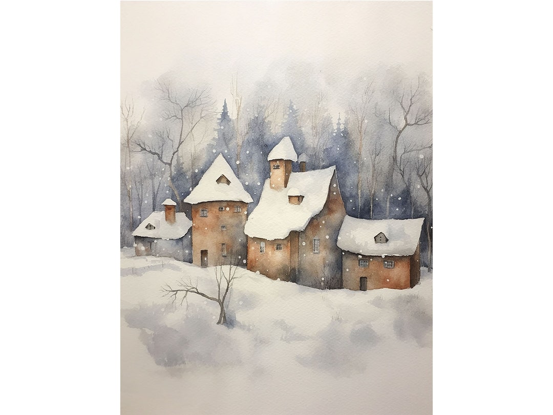 Snowy Village Painting Winter Farm Landscape Galena Art Print Illinois ...