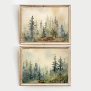 Daniel Boone Wald 2er-Set Drucke Kiefern Aquarell Kentucky Landschaft Wandkunst Evergreen Bäume Kunst Natur Poster Set