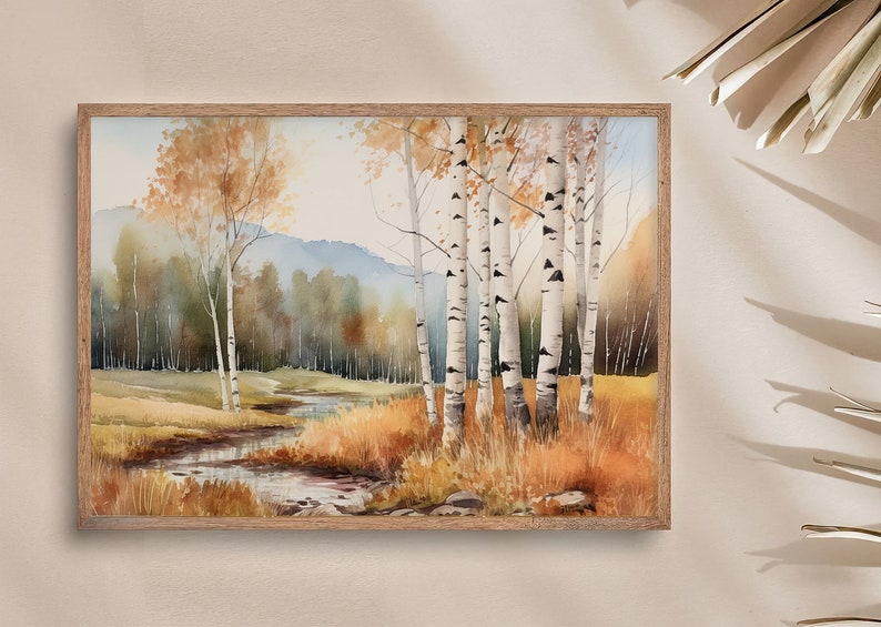 Birch Forest Painting Aspen Landscape Watercolor Fall Trees Art Print ...