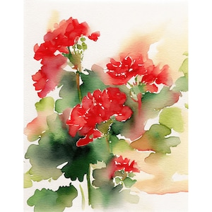 Geranium Painting Botanical Watercolor Flowers Art Print Farmhouse Wall Decor Houseplants Poster