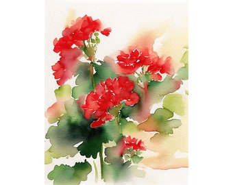 Geranium Painting Botanical Watercolor Flowers Art Print Farmhouse Wall Decor Houseplants Poster