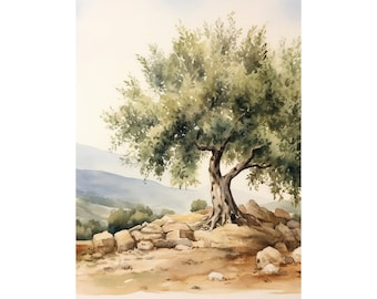 Olive Tree Painting Tuscany Landscape Wall Art Italy Nature Painting Farmhouse Wall Art Rustic Wall Decor