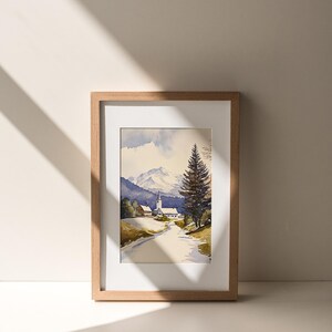 Stowe Painting Vermont Watercolor Art Print Winter Landscape Wall Art Snowy Road Art Snowfall Print