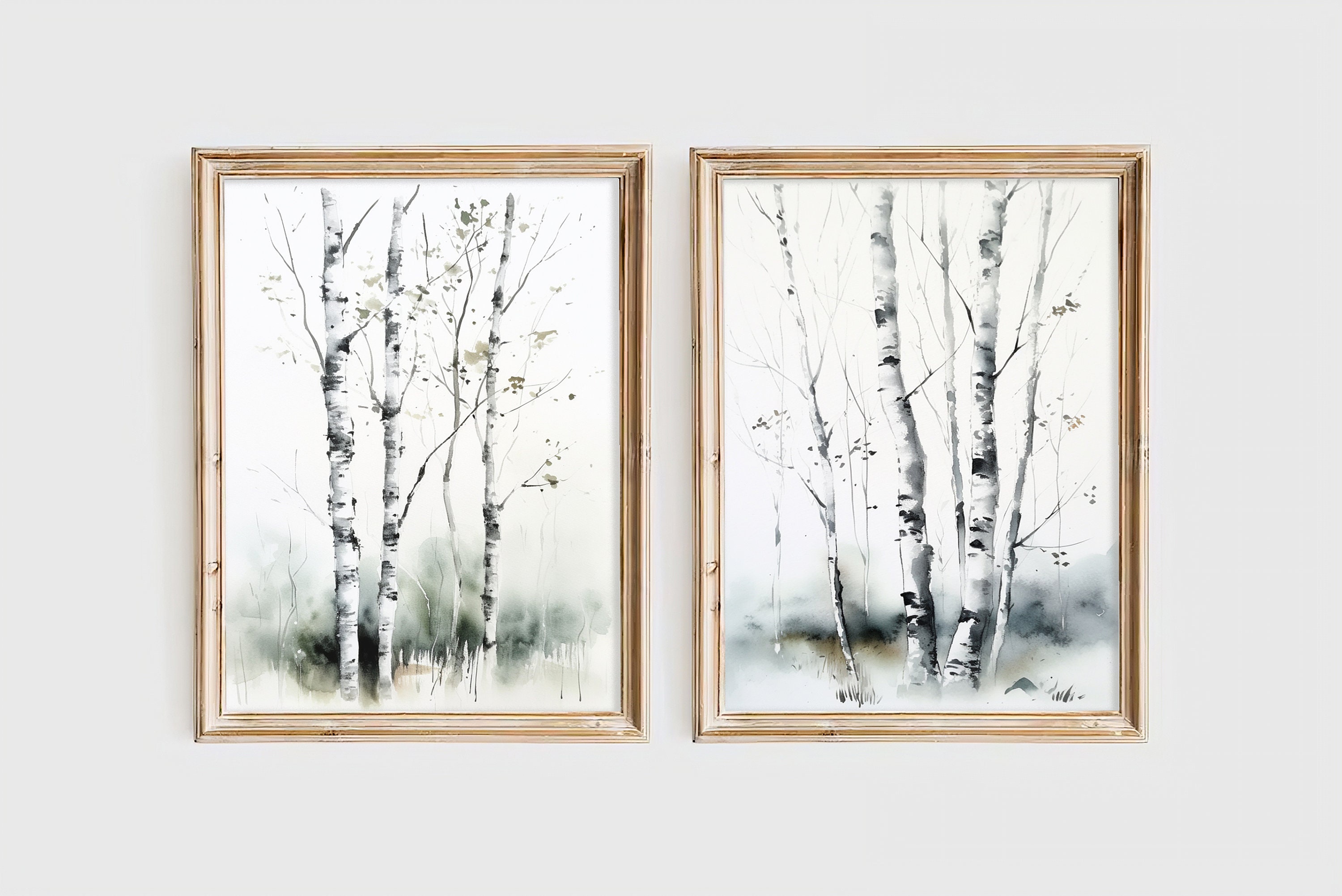 Forest Tree Watercolor Paintings Set of 2 Prints Aspen Birch Tree Wall ...
