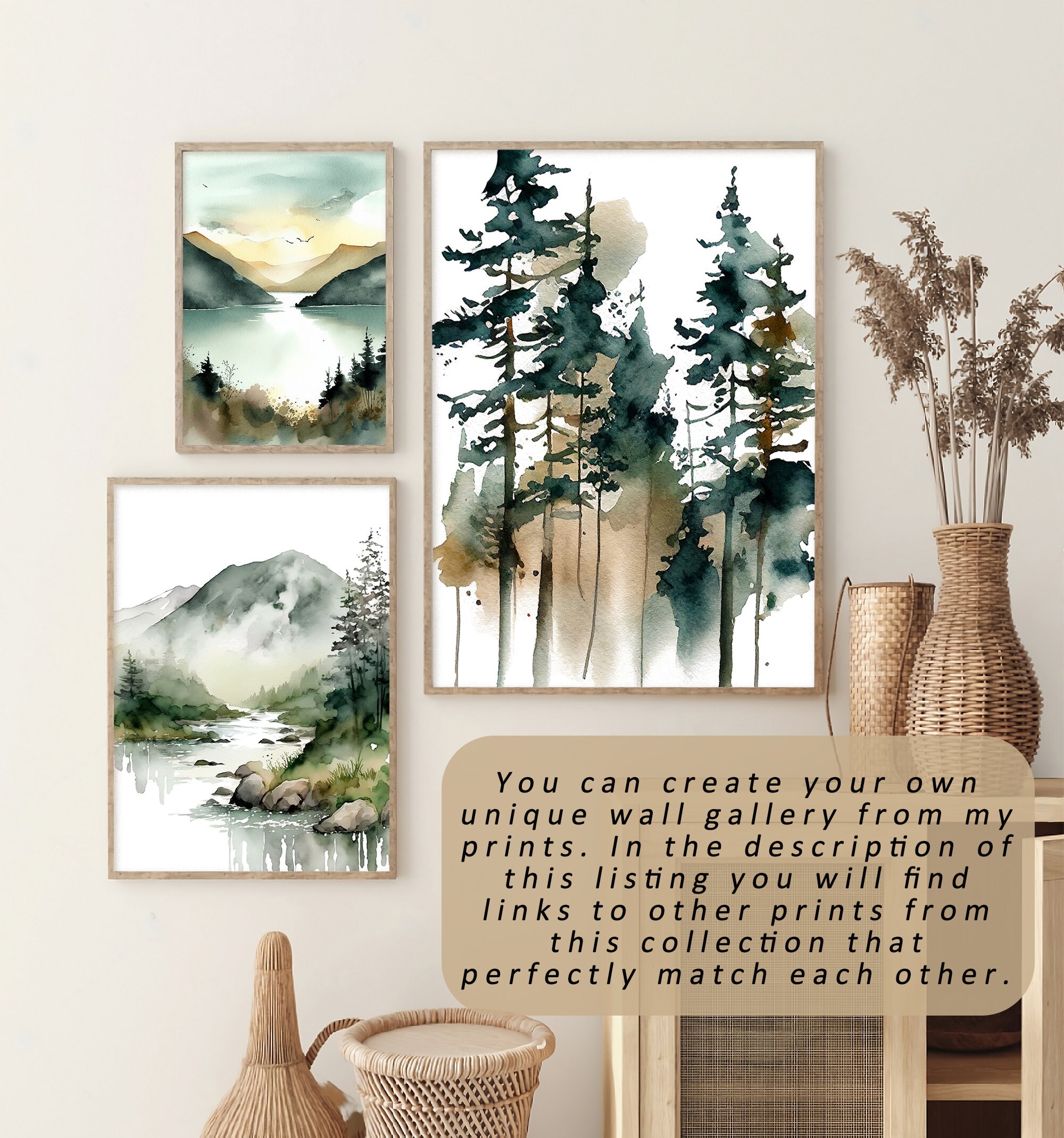Pine Trees Painting Misty Forest Art Print Pine Tree Watercolor ...