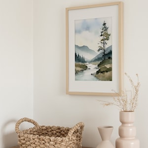 Idaho Painting Mountain River Landscape Watercolor Pine Tree Art Print ...
