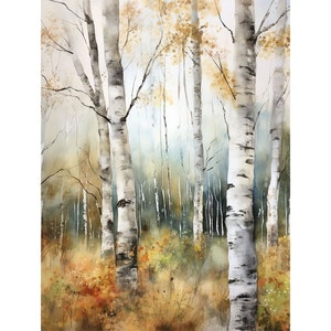 Birkenwald Kunstdruck Herbst Espen Bäume Wand Kunst Birken Aquarell Landschaft Colorado Art Neutral Herbstwald Poster