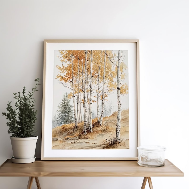 Fall Birch Tree Painting Aspen Trees Watercolor Print Colorado Forest ...