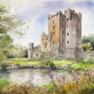 ブラーニー城の絵画 アイルランドの風景 水彩画 アートプリント コーク州 ウォールアート アイルランド湖のアートワーク