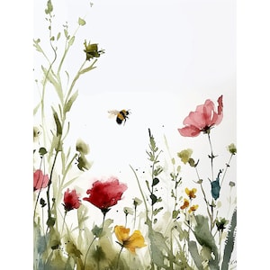草原の絵画 蜂 水彩画 アートプリント 抽象風景 壁アート 花畑のプリント 大きな花柄ポスター