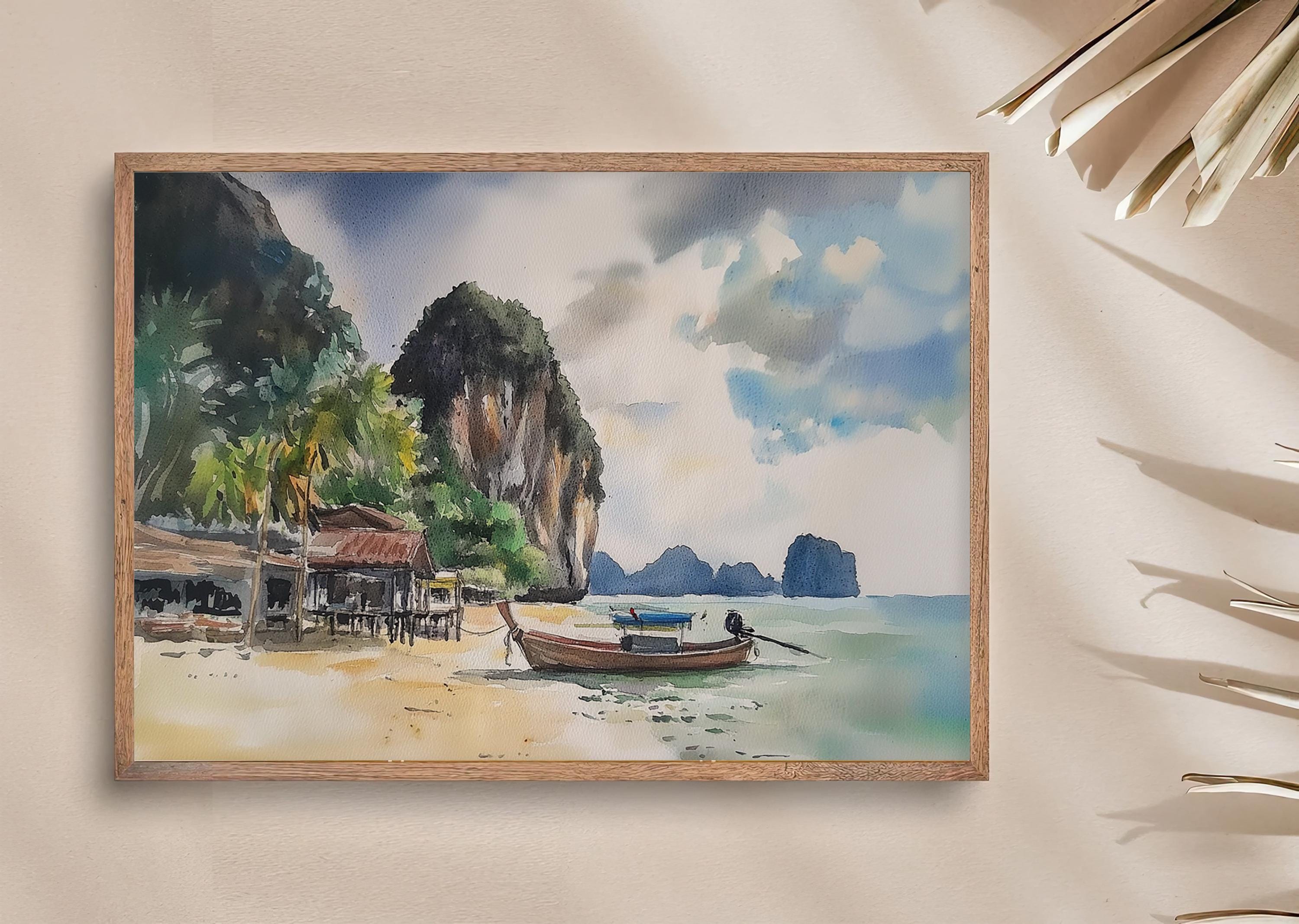 ピピ島の絵画 タイの水彩画アートプリント トロピカルビーチの壁アート