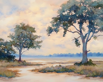 Marsh Painting Kiawah Island Watercolor Art Print Lowcountry Landscape Wall Art Salt Marsh Artwork South Carolina Poster