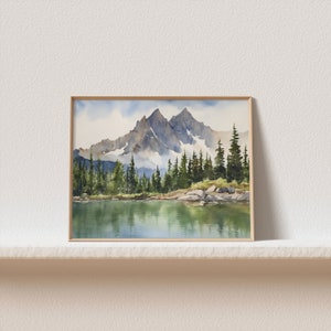 Sawtooth Range Painting Idaho Watercolor Art Print Alice Lake Landscape Wall Art Mountain Wall Art Pine Forest Print image 6