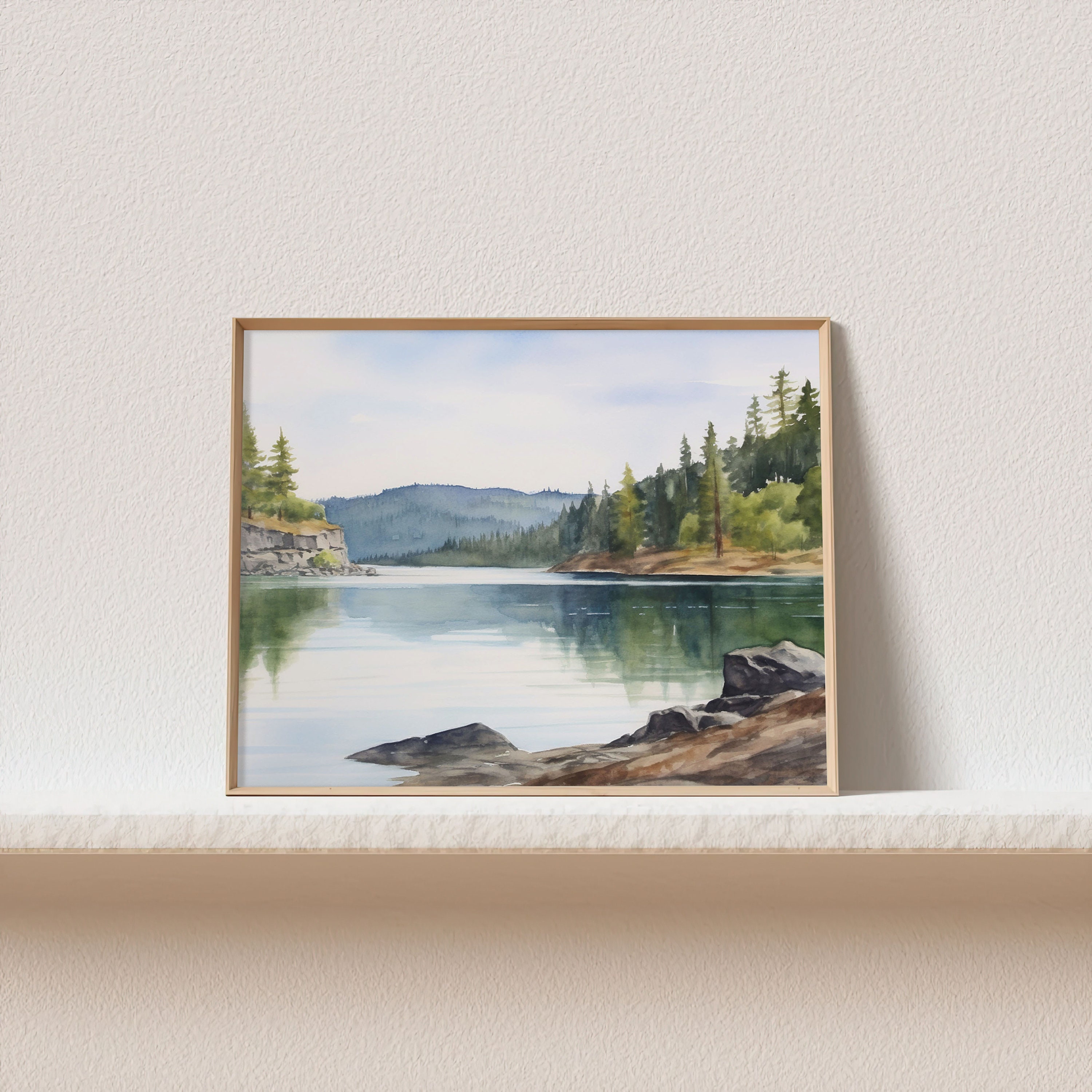 Idaho Watercolor Art Print Lake Coeur D'alene Painting Lakeshores Wall ...