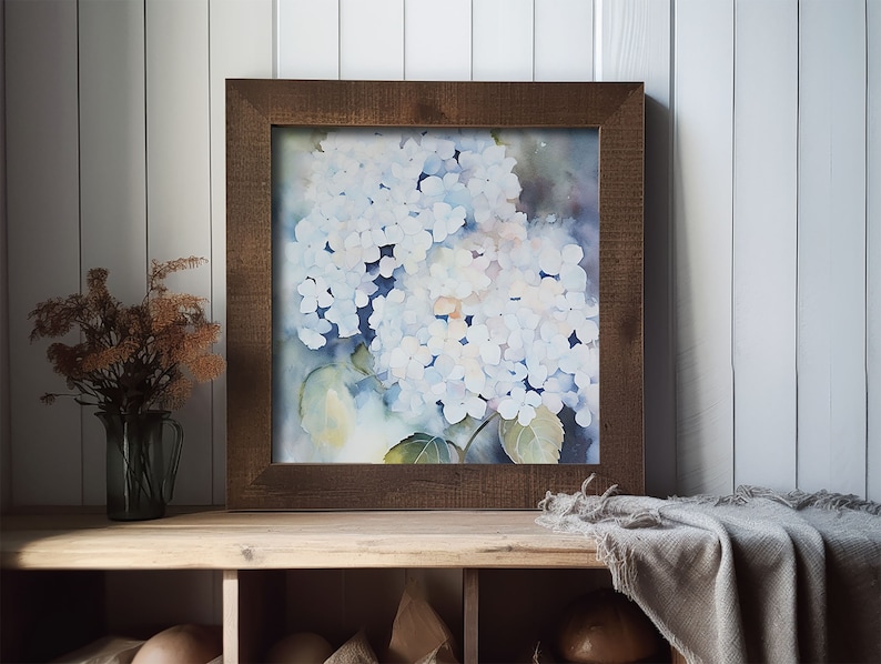 Hydrangea Painting Floral Art Print Blue Flowers Watercolor Wall Art ...
